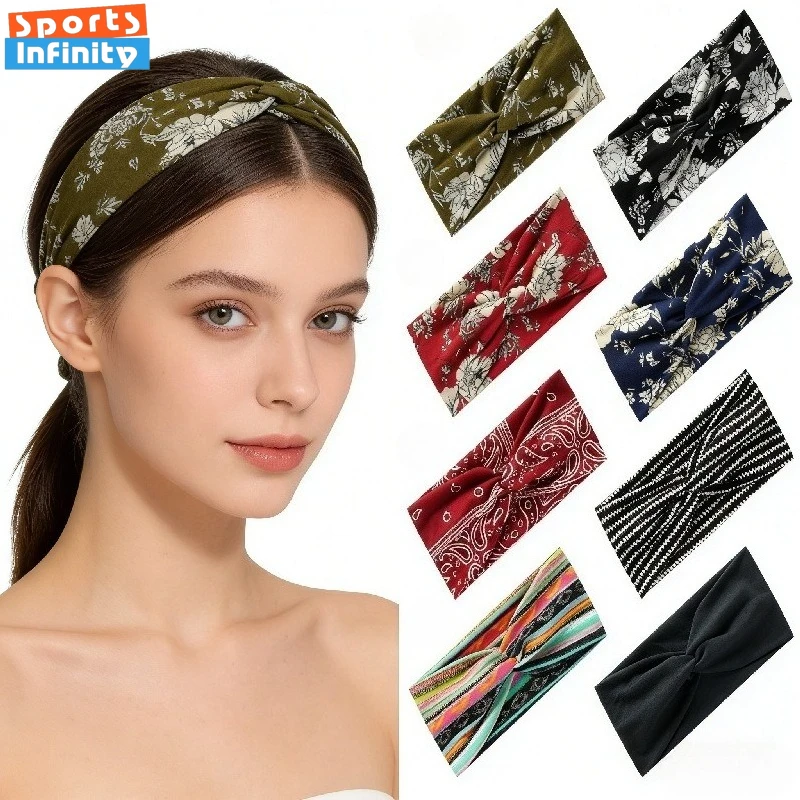 Bohemian Wide Elastic Sports Headband Non Slip Sweat Absorbent Yoga Hair Band Workout Running Headband Women Hair Accessories
