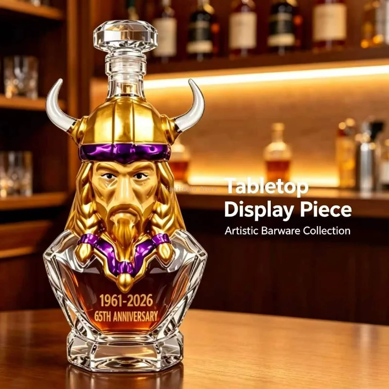 Creative Viking Sculpted Wine Decanter Bottle, Clear Glass Liquor Container, Vintage Desktop Display Ornament for Bar & Home