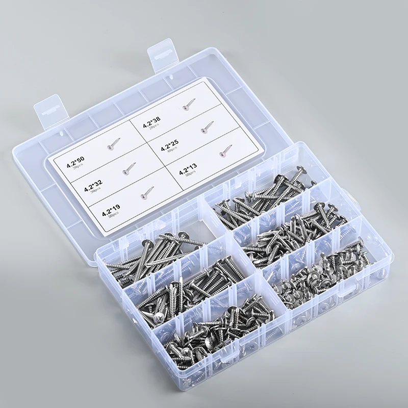 

410 stainless steel cross round head washer drill tail 210pcs kit cross slot round head self tapping drill screw
