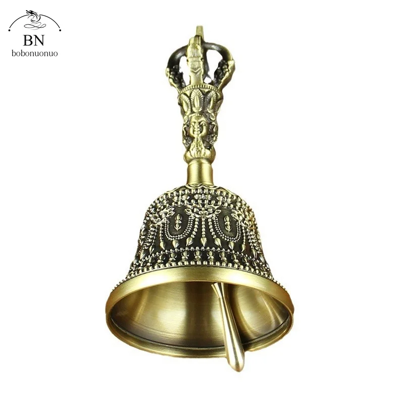 Nepal Brass Tibetan Bell Handmade Vajra Bell and Pestle Set Buddhist Tibetan Chimes Meditation Tool Sound Healing Instruments