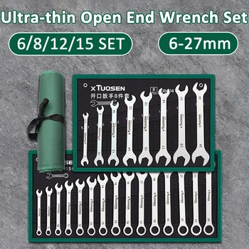 Ultra-thin Open End Wrench Set 6-27mm Ratchet Wrenches Combination Universal Dual Heads Ratchet Spanner Set Car Repairing Tools