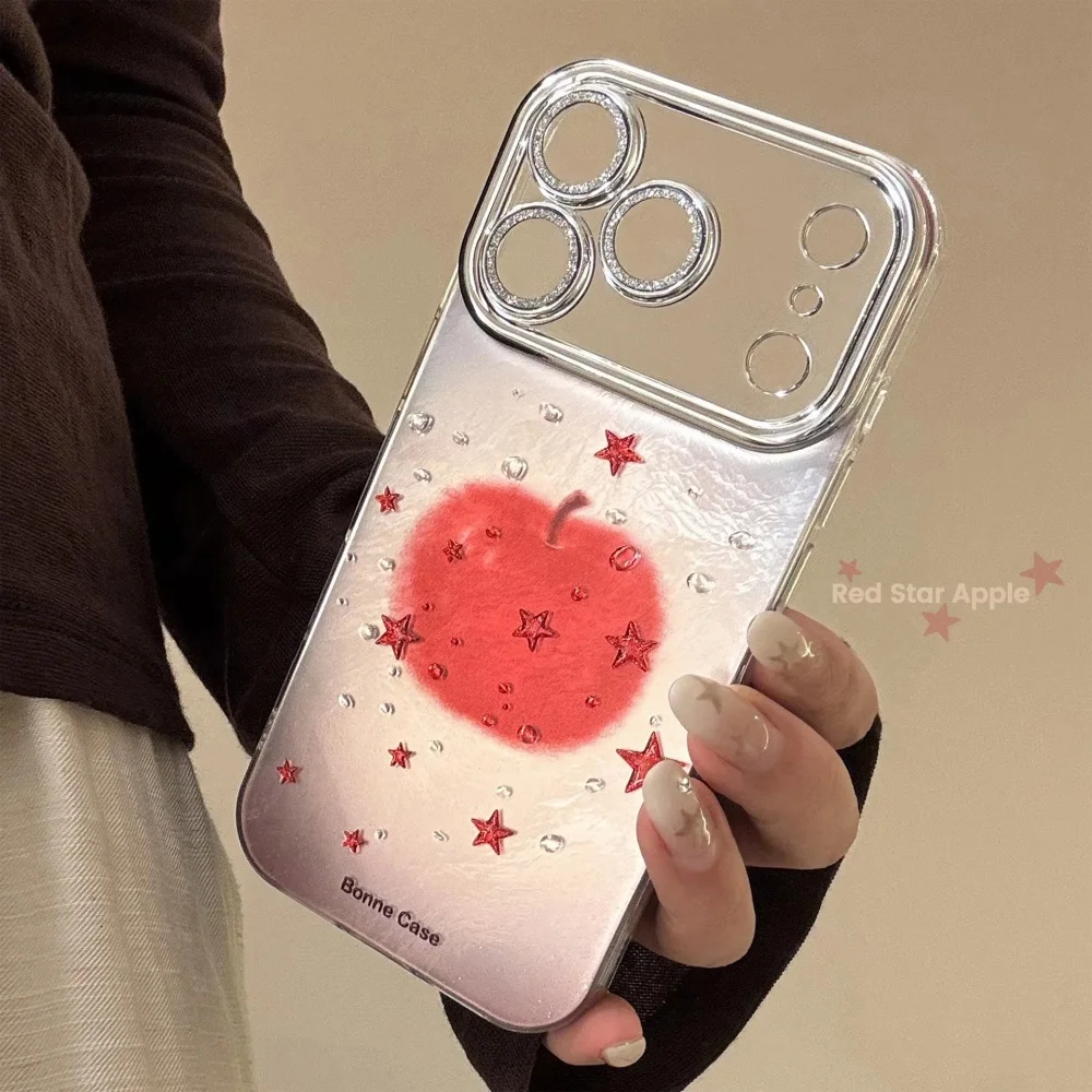 

Роскошный корейский блестящий чехол для телефона с красным яблоком и звездами для iPhone 17 16 Pro Max 15 14 13 Pro, противоударная силиконовая задняя крышка
