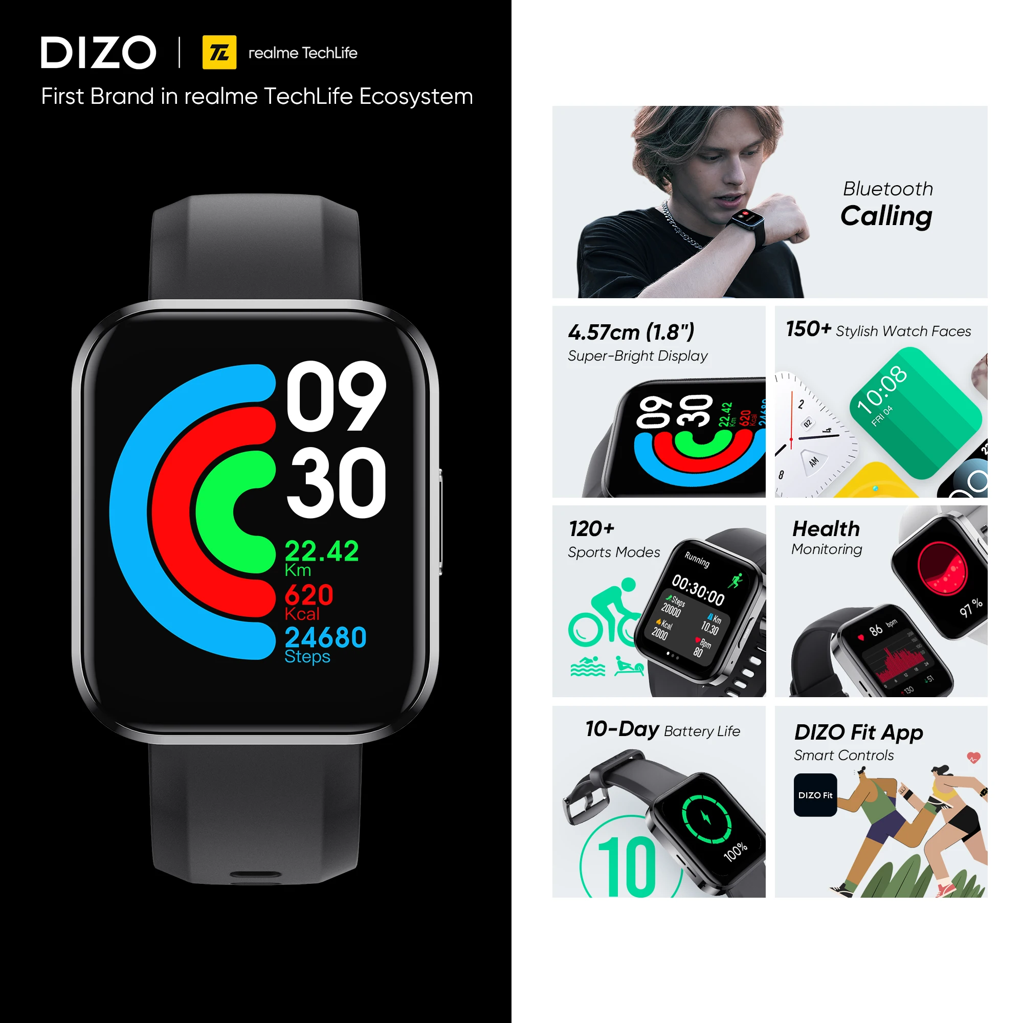 Top! realme Techlife DIZO Watch D Talk Smart Watch 1.8 inch Display with Bluetooth Calling Function Sport Smartwatch Women Men