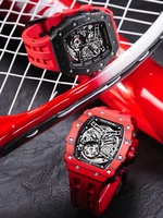 TSAR BOMBA Automatic Watch for Men Carbon Fiber Bezel Skeleton Mechanical Watches Luxury Clock Waterproof Mens WristWatch photo 4