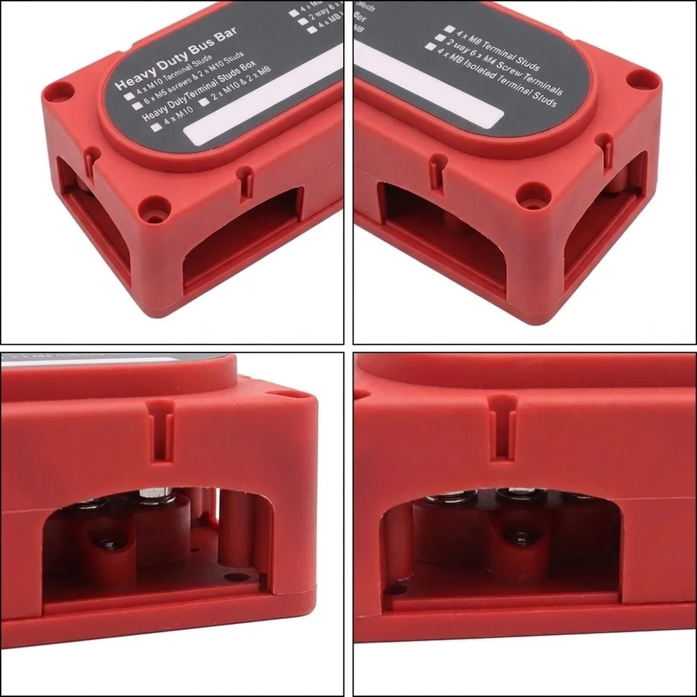 4 way busbar terminal block with for m10 M8 terminals for designed for RVs yachts cars and industrial electrical installations