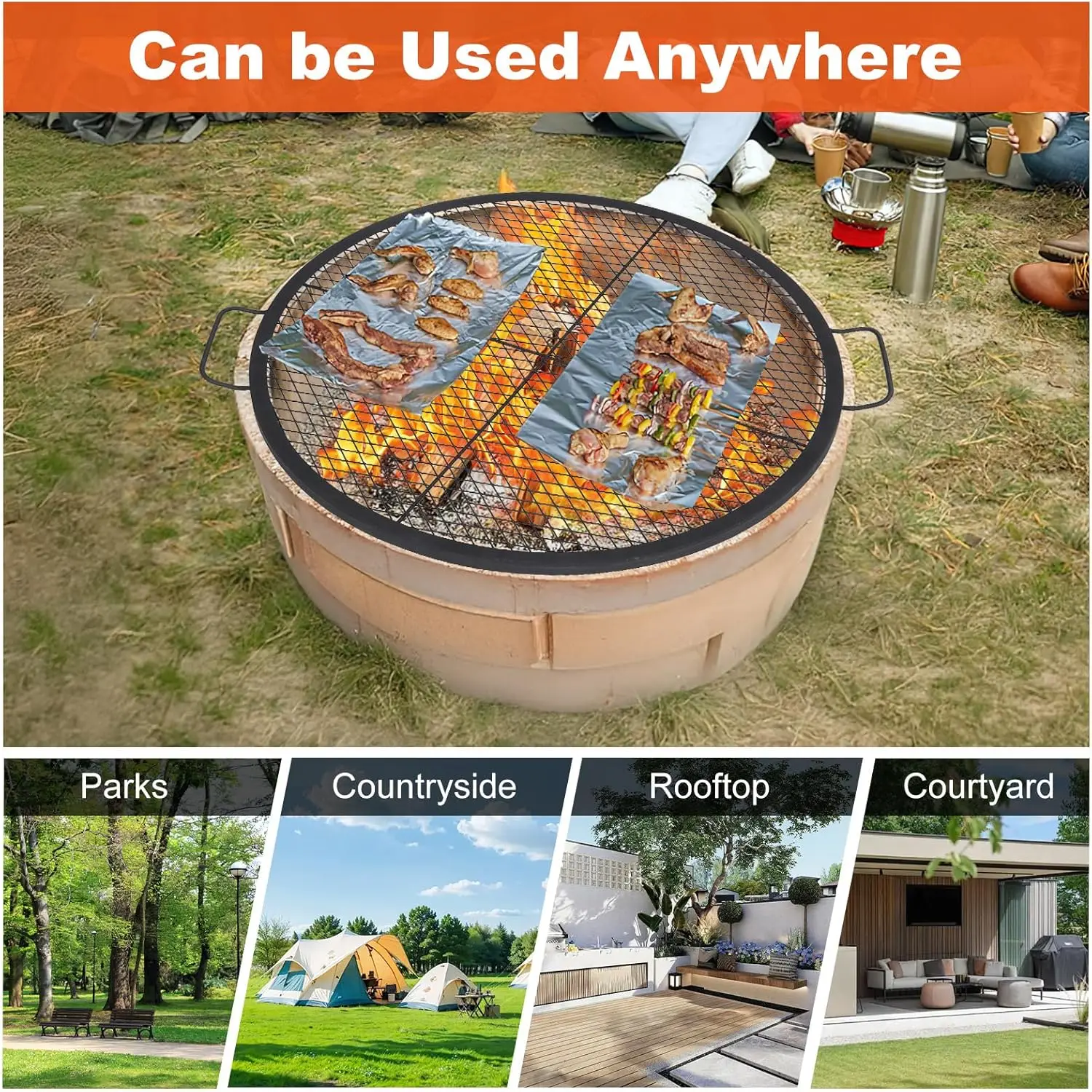 

36in Fire Pit Cooking Grill Grate, Fire Pit Grill Cooking Grate, Outdoor Campfire BBQ Grill, Heavy Duty Steel Campfire BBQ Grill