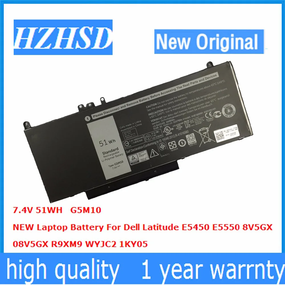 

7.4V 51WH G5M10 Original Laptop Battery for Dell Latitude E5550 E5450 8V5GX 08V5GX R9XM9 WYJC2 1KY05