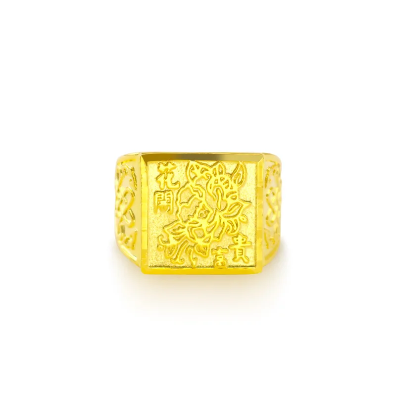 9999 24K real gold men\'s ring boutique men\'s open mouth ring blooming with wealth and prosperity