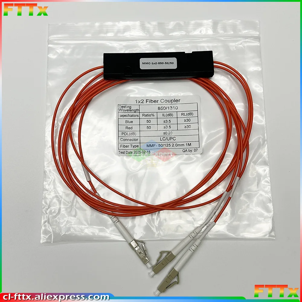850/1310nm 50/125 MM 50/50 Coupling Ratio LC/UPC 1x2 FBT Coupler 1*2 FBT Multimode OM2 Fiber Optic Splitter