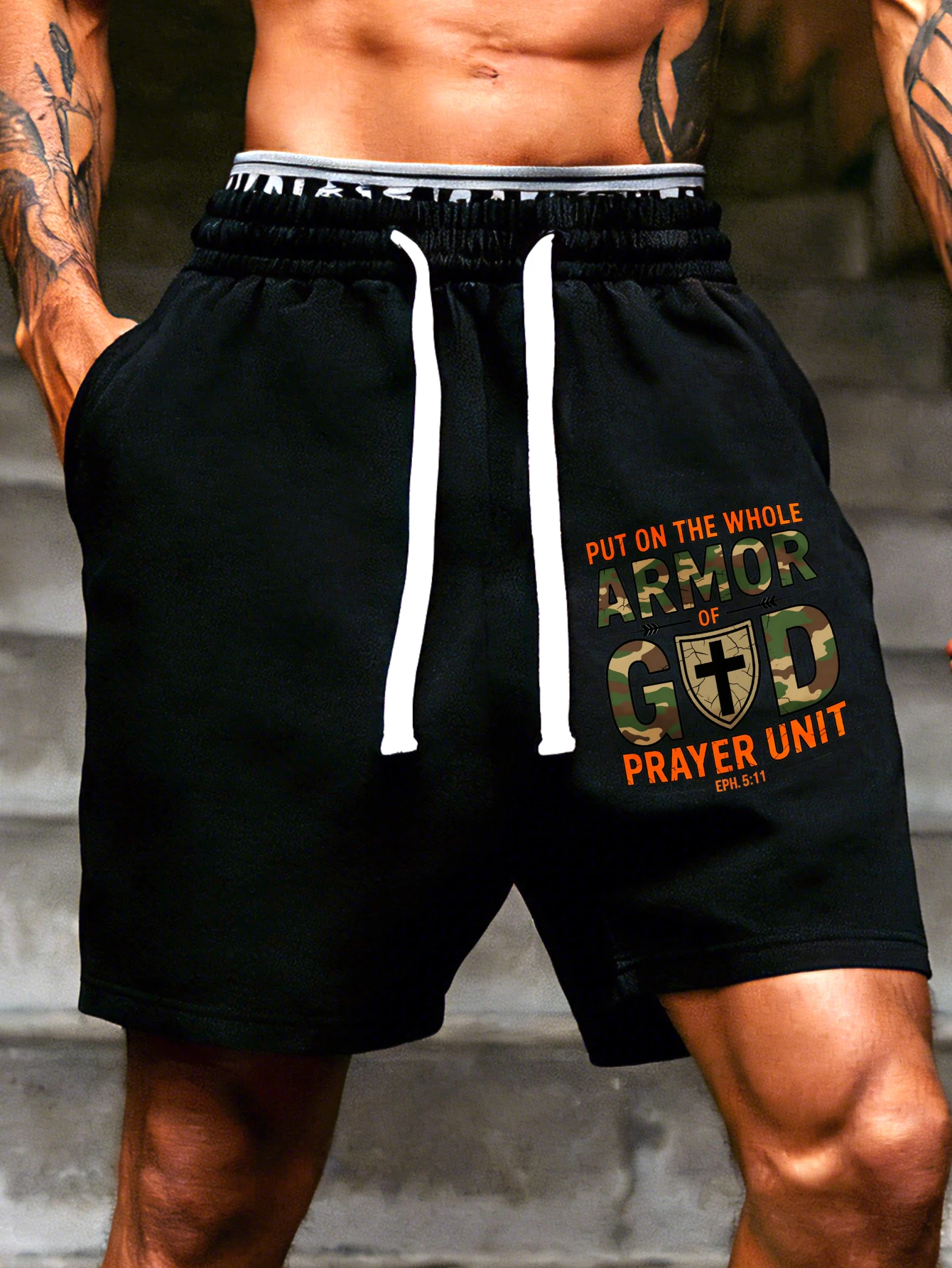 

Men's Shorts Summer Non-pleated Shorts Wear God Full Army Prayer Unit Christian Faith Inspired Fitness Casual Sportswear
