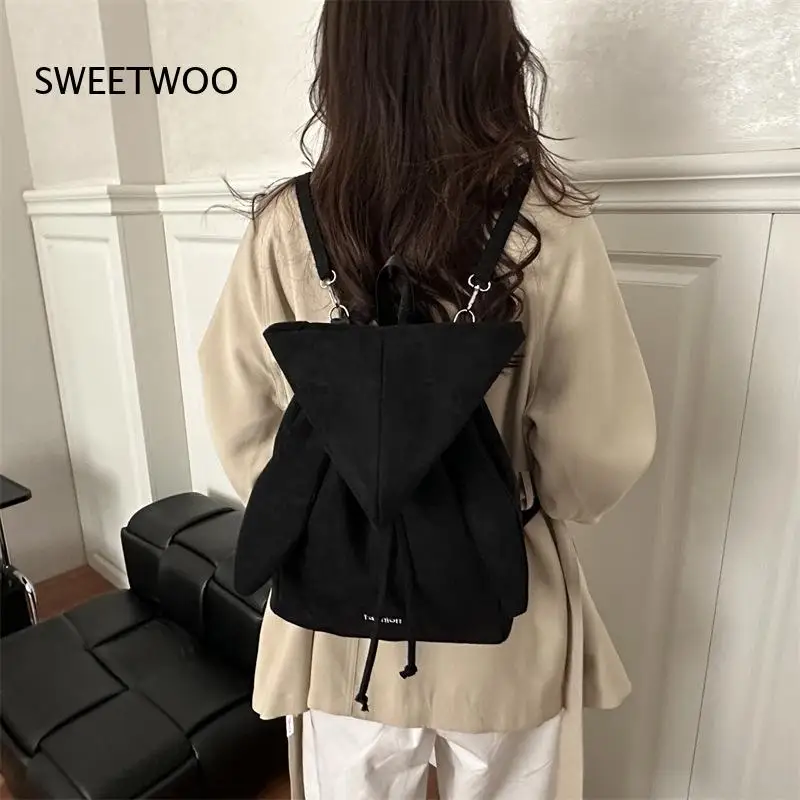 Women's Korean-Style Retro Drawstring-Closure Soft-Fabric Large-Capacity Backpack