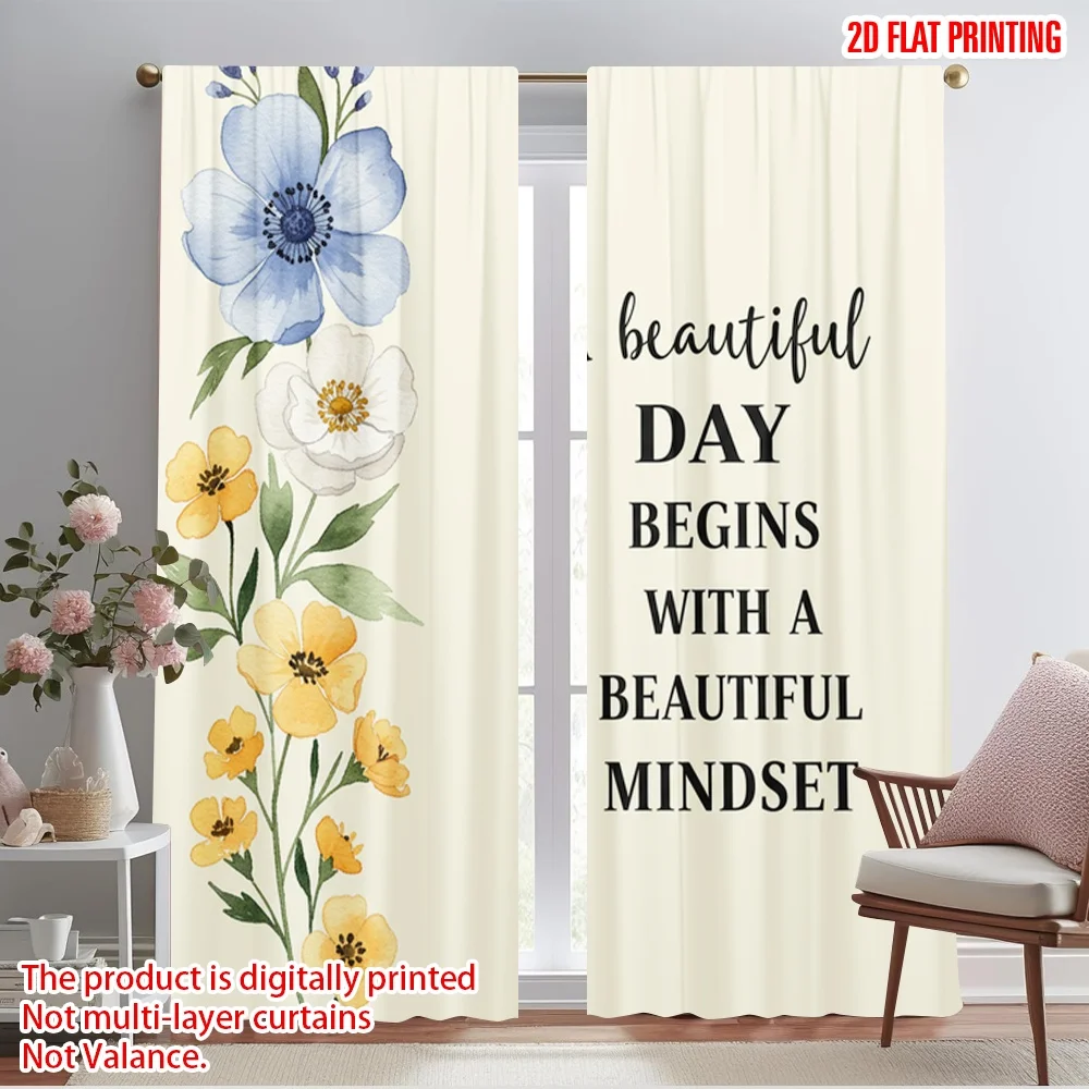 

2pcs 2D flat printing Scene Curtains Beautiful Mindset Flower Floral 100% Polyester Fabric Without Electricity Festive Holiday