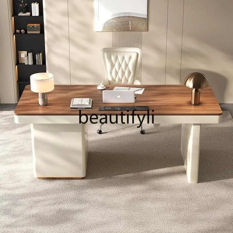 yj57 Cream wind solid wood desk customer service study light luxury beauty salon medical beauty retro desk