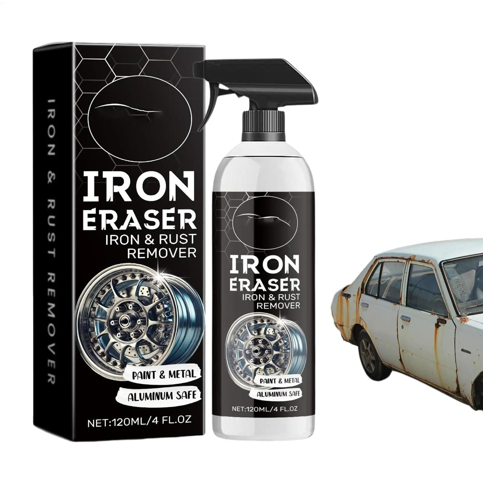 Heavy-Duty Fast Acting Coating Cleaner 120ml Iron Remover Car Paint Iron Removal Spray For Paint Wheel Brake Rim Chain Door