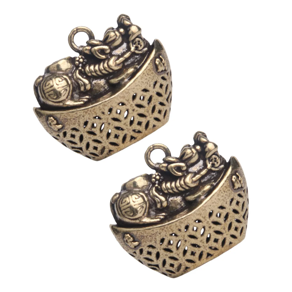 

2 PCS Small Copper Ingot Chinese Vintage Keychain DIY Pendants Hanging Yuanbao Charms Brass Compact Chic Bronze