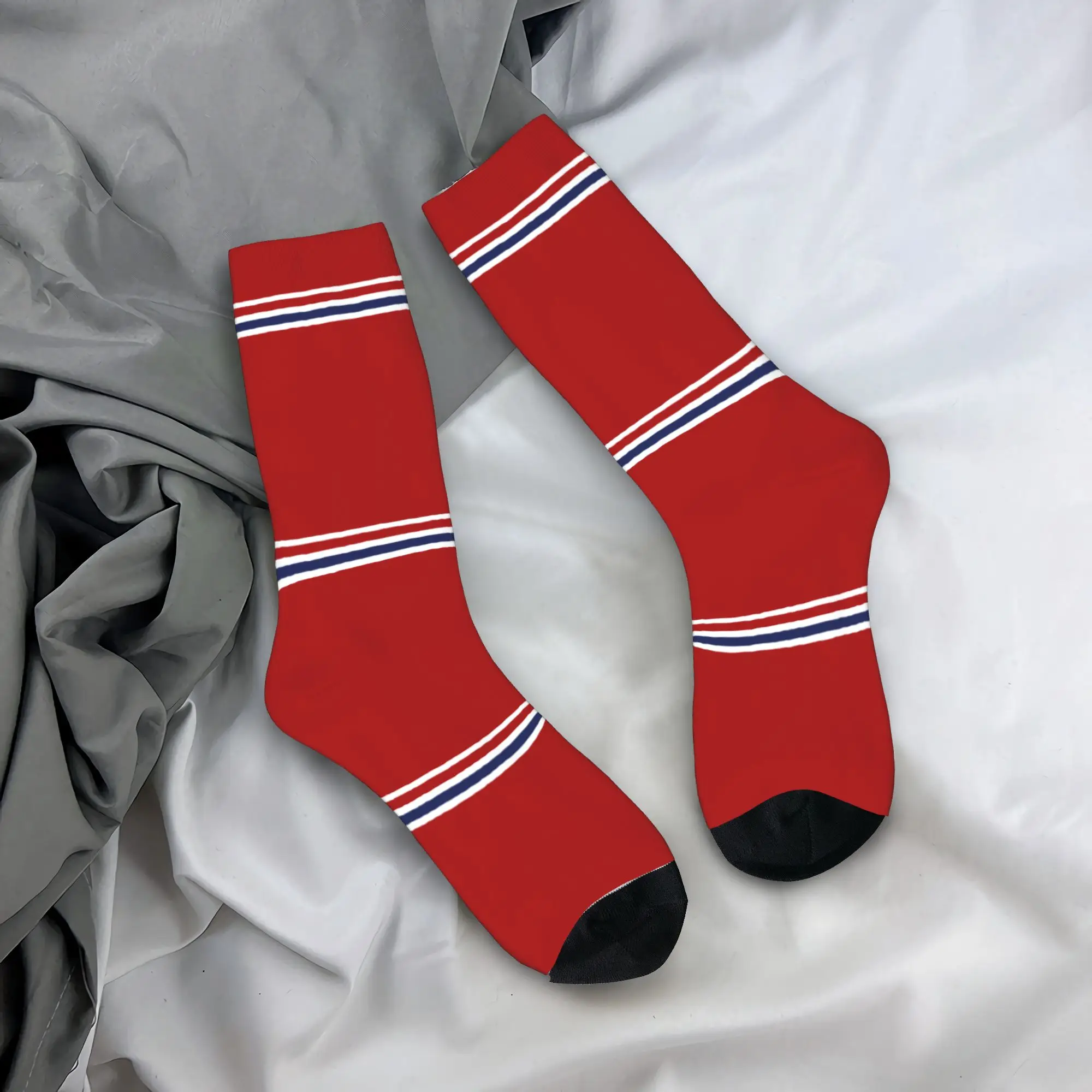 

Custom Navy Blue Stripes Nautical Anchor Men Women Crew Socks Unisex Novelty Spring Summer Autumn Winter Dress Socks