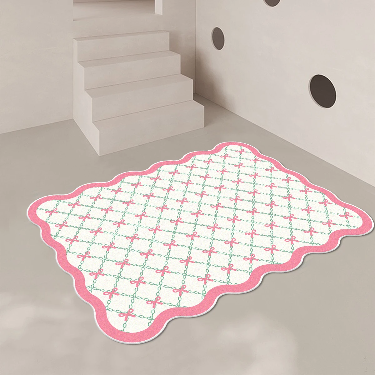 

Pink Living Room Carpet Large Irregular Shape Rug Bow Cute Sweet Girl Home Decoration Rugs for Bedroom Soft Fluffy Floor Mat