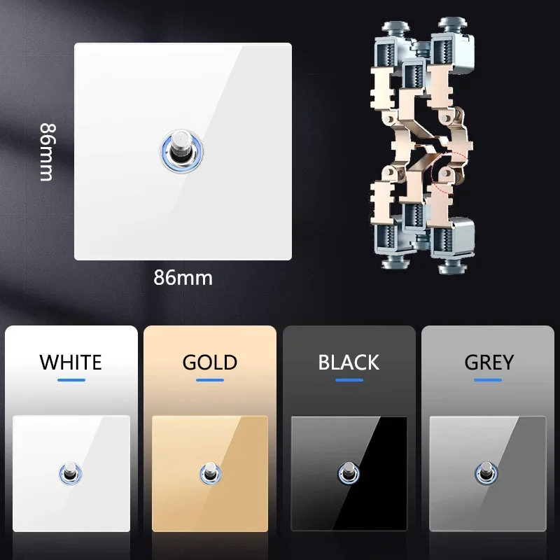 YINKA Tempered Glass Toggle Wall Light Switch ON/OFF Wall Switch LED Indicator 1 2 3 4 Gang /1 2 Way 250v 86Type Gang Switch