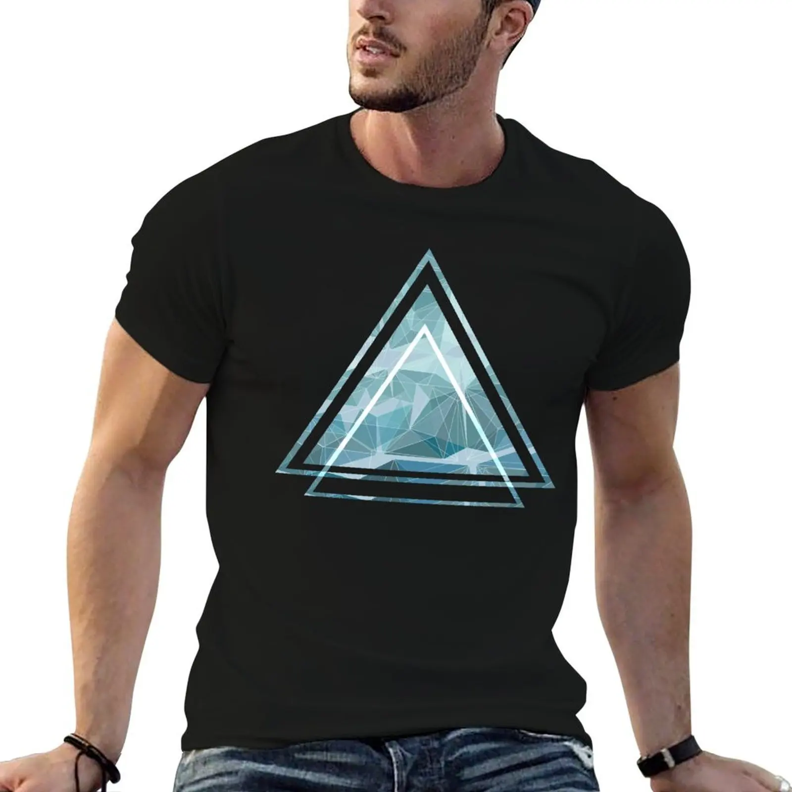 

Geometric pattern blue modern T-Shirt men t shirt cotton 100% t shirts with prints T-Shirt