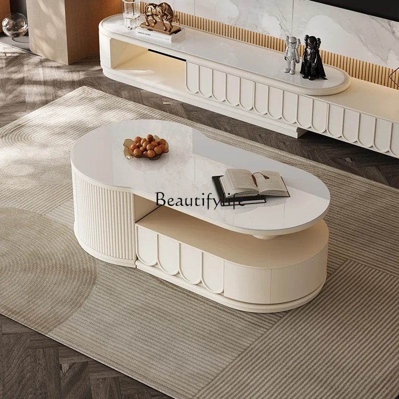 

09z.Rock slab kung fu tea table Boil water and drink tea integrated living room household cream wind retractable