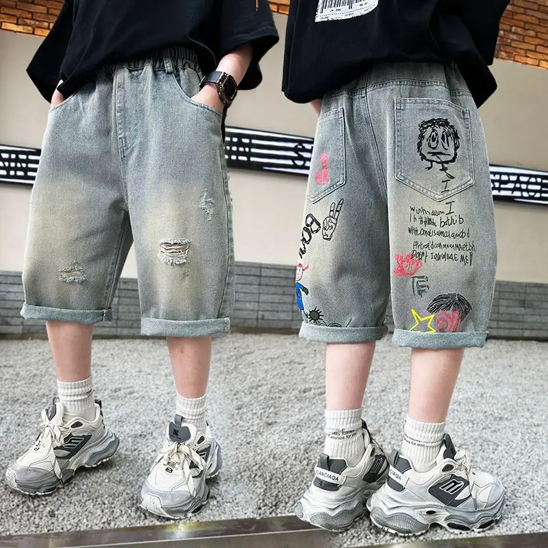 

Boys' jeans, summer casual style, handsome children's shorts, fashionable