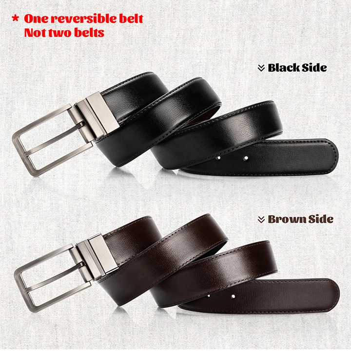 Maikun  Business Reversible Leather Belt For Men Alloy Push-in Pin Buckle Black Belts