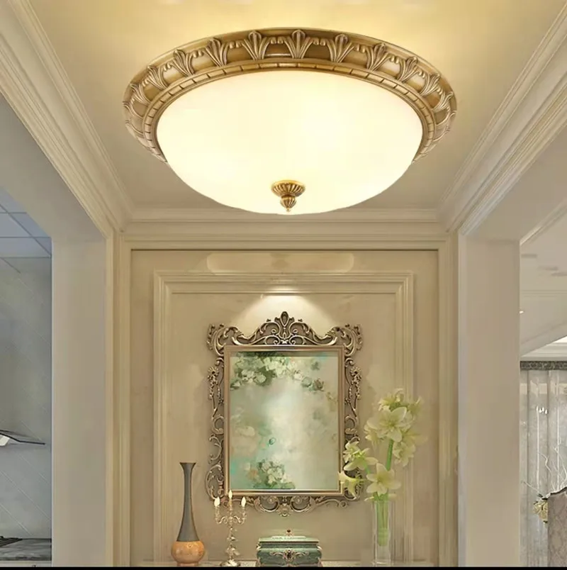 الأوروبي E27 نحت النحاس ضوء السقف زجاج مستدير عاكس الضوء الكلاسيكية خمر غرفة المعيشة غرفة نوم مقهى مطعم مصباح معلق #6