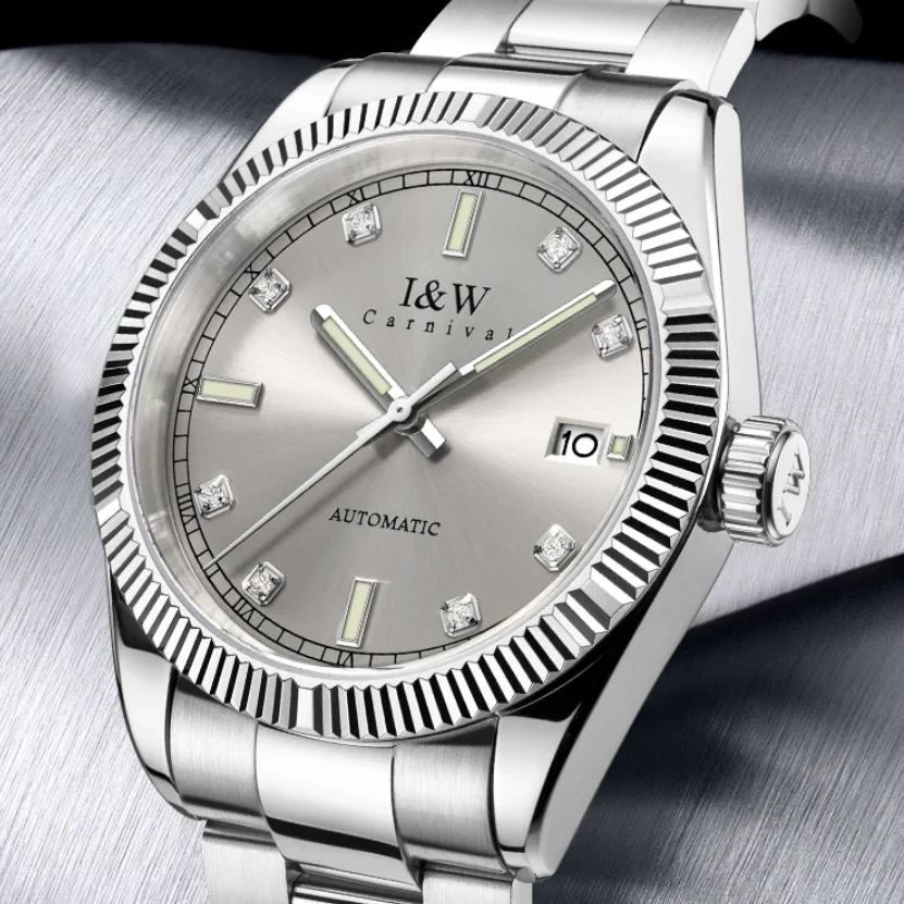 Męski zegarek automatyczny I&W, 40 mm, luksusowy zegarek mechaniczny, wodoszczelność 5 ATM, luminescencyjny, szafirowe szkło, datownik.
