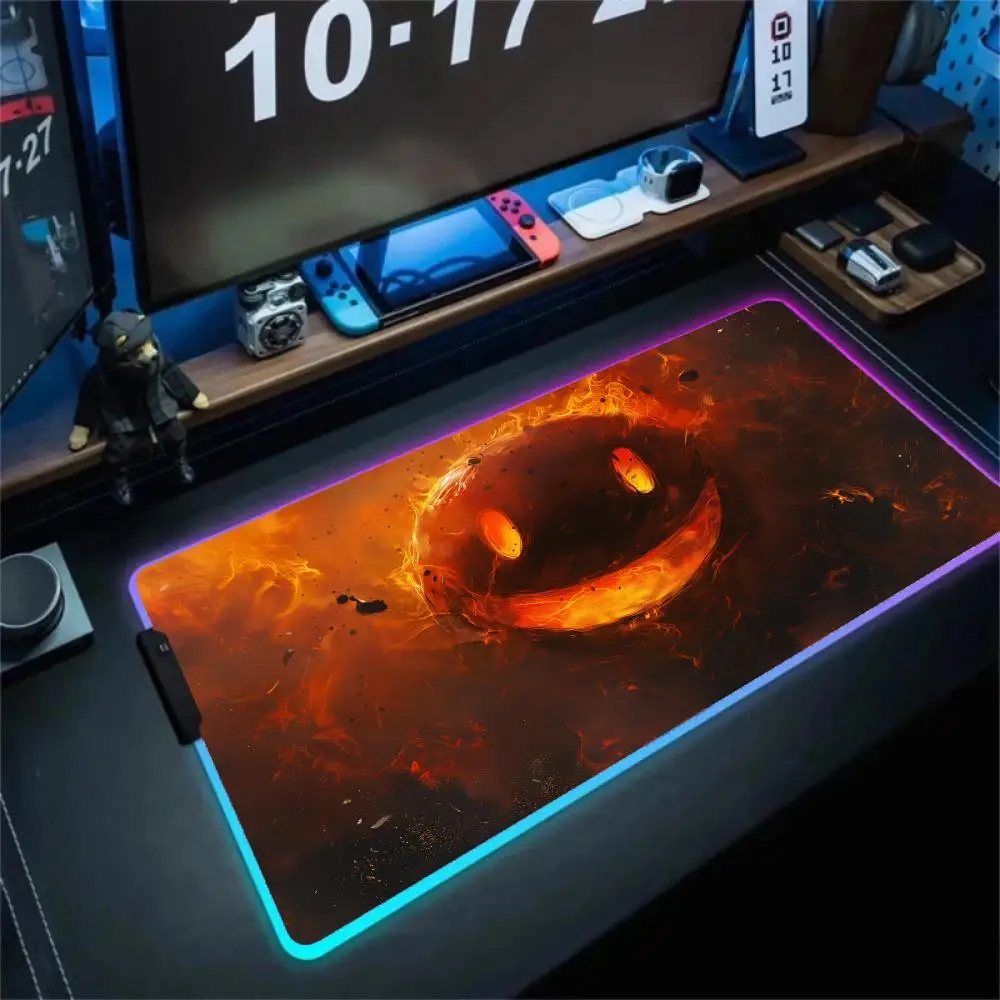 

Коврик для мыши с улыбающимся лицом XXL RGB игровой коврик для мыши Аксессуары для геймеров Большие коврики для мыши со светодиодной подсветкой Коврик для ПК Компьютерный настольный коврик с подсветкой