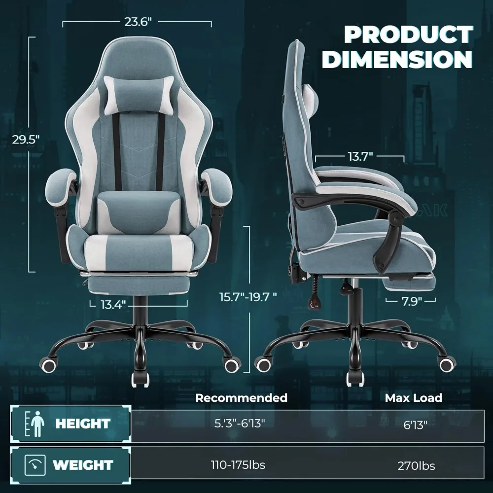 Racing E-Sport Gamer Chair (Green) Video Game Chair With Footrest and Massage Lumbar Support Computer Armchair Gaming Office