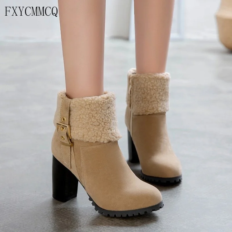 

FXYCMMCQ New Winter Thick Heel Round Head Short Plush Warm Short Tube Women's Fashion Boots-T3-5