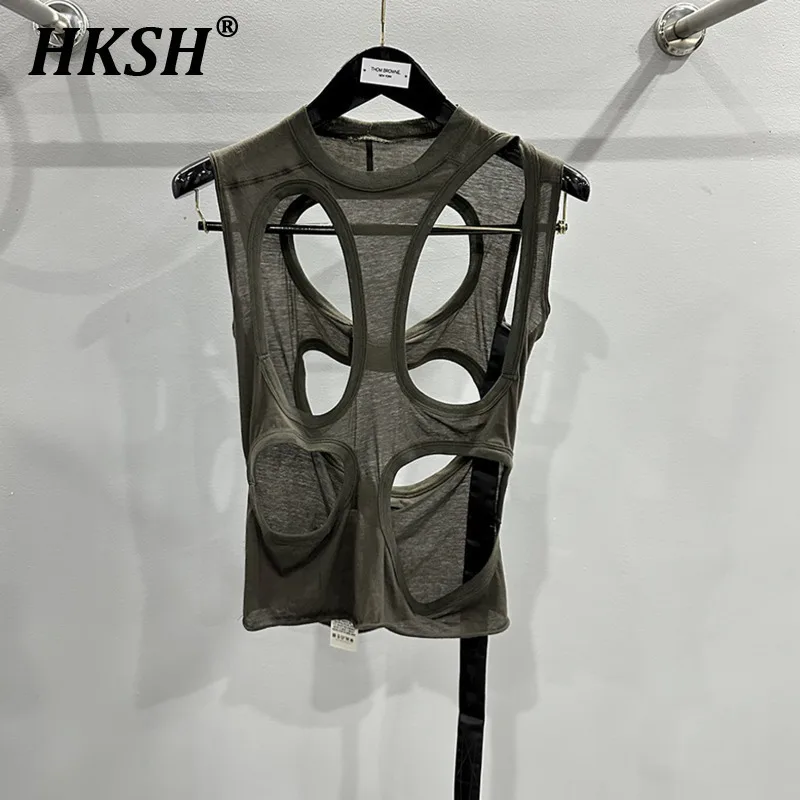 HKSH Summer New Men\'s Tide Dark Niche Vest Chic Streetwear Women Punk Personalized Fashion Hole Design Overlay Tank Tops HK1965