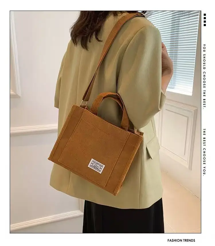 Bolso de mano de pana, bolso de terciopelo, bolso de hombro de pana de estilo Simple, bolso de mano de gran capacidad para ir al trabajo de Color sólido para mujer