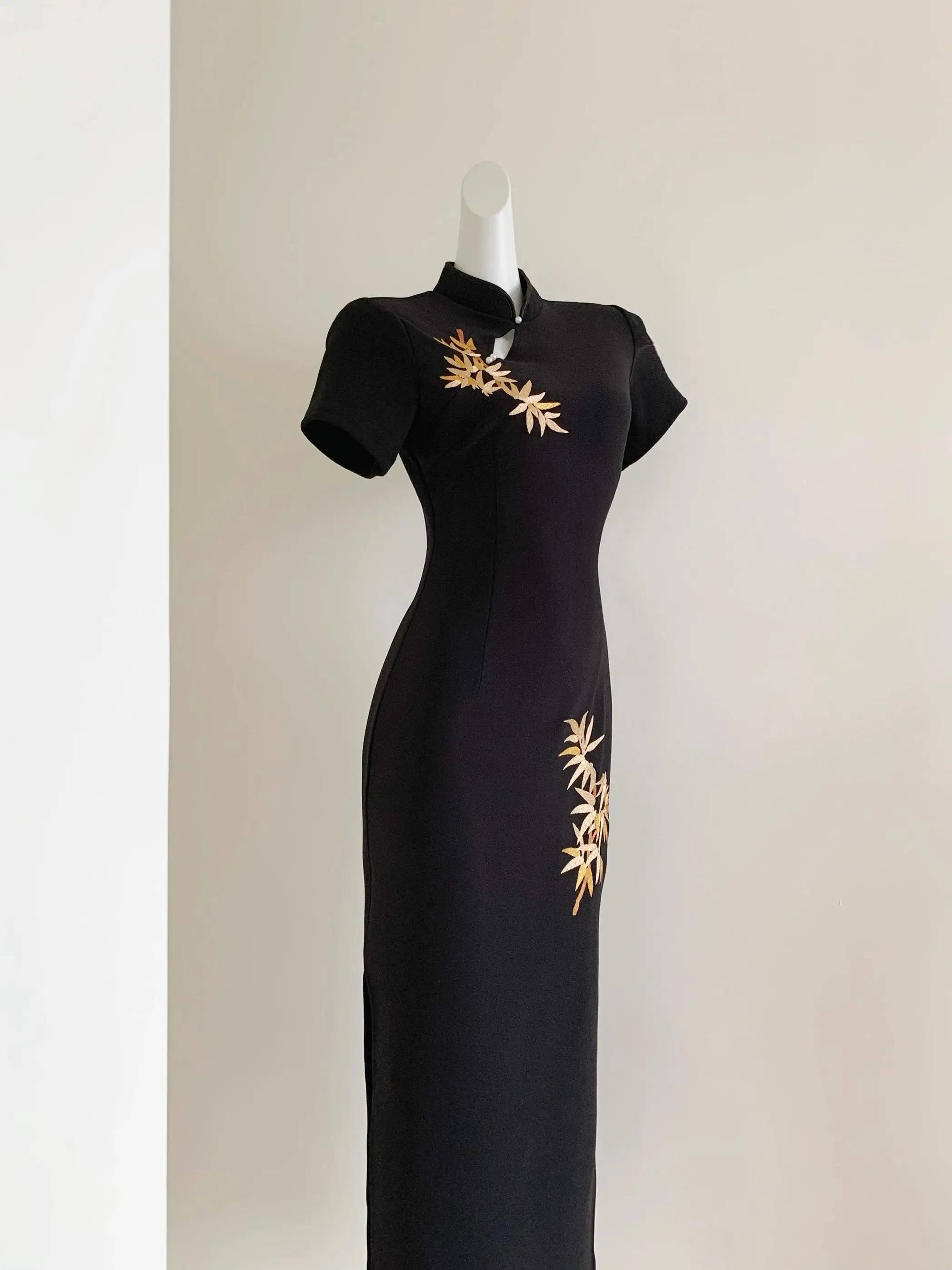 Dress Cheongsam Elegant With sleeves Short and embroidered, multiple Chinese guaranteed, By style and national, decoration bamboo Gold, jpg?width=750&height=1089&hash=1839" Summer 2026 with Bitcoin