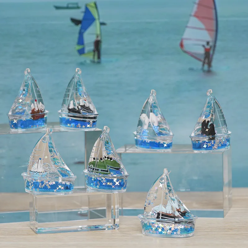 Mini Sailboat Liquid Oil Drop Ornament Floating Sequins Desk Decor Stress Relief Toy Kids Birthday Party Gift
