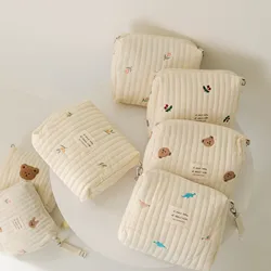 Sac à couches en coton avec fermeture éclair pour poussette, sacs de maquillage pour femmes, sac à langer pour enfants, articles de bébé mignons, caddie à couches