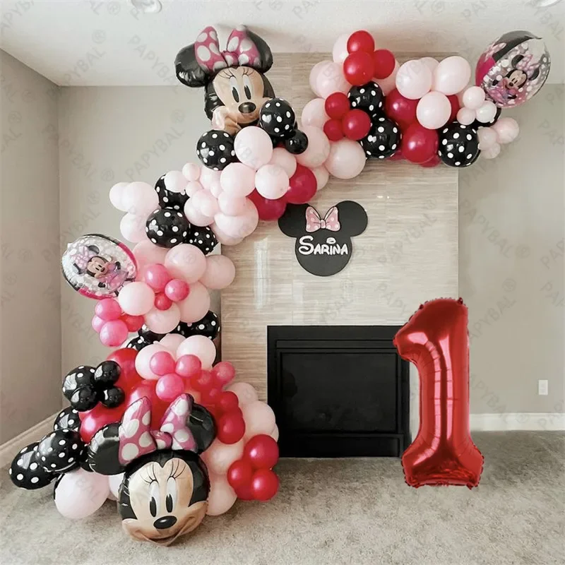 122pcs Disney Minnie Mouse Balloons Arch Garland Kit 32inch Red Number Balloons For Kids Birthday Party Decora Baby shower Suppl