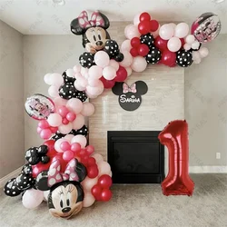 122 szt. Disney myszka Minnie balony na łuk girlandy 32 calowe czerwona liczba balony na przyjęcie urodzinowe dla dzieci Decora Baby shower Suppl