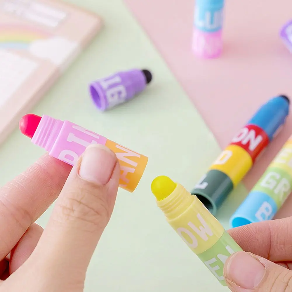 6 Color In 1 Highlighter Marker Pen Creative Stitching Solid Fluorescent Pen Graffiti Painting Pens Kawaii Stationery