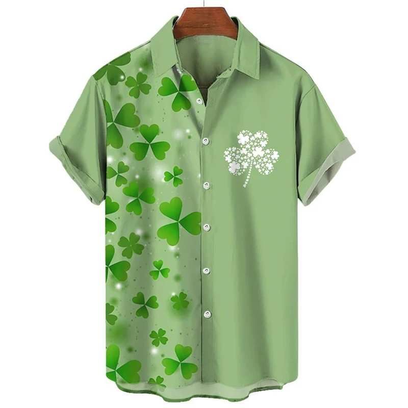 

St. Patrick's Day Graphic Short Sleeve Shirts For Men Clothes Fashion Hawaiian Lucky Shamrock Female Blouses Ireland Kids Tops