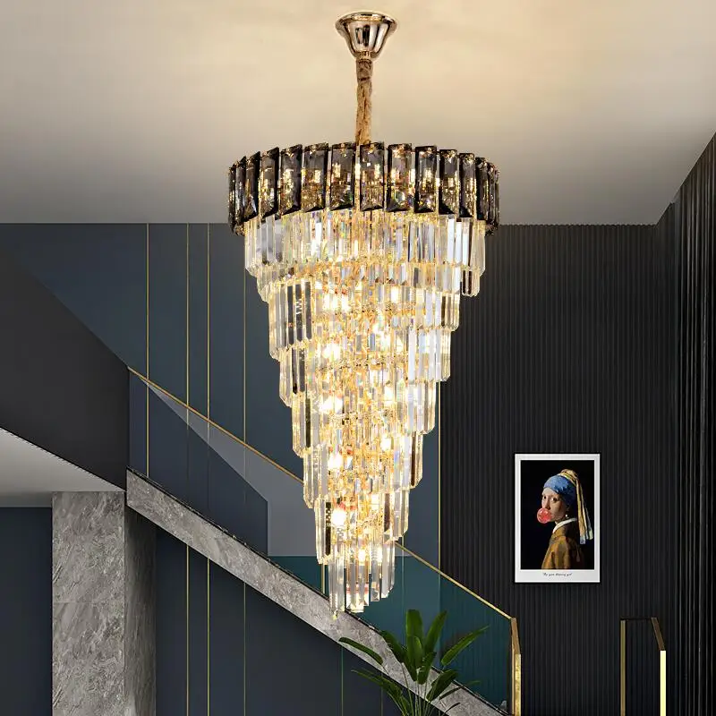 

New K9 crystal chandelier Living room lamp villa luxury stair lamp long chandelier shining island lighting