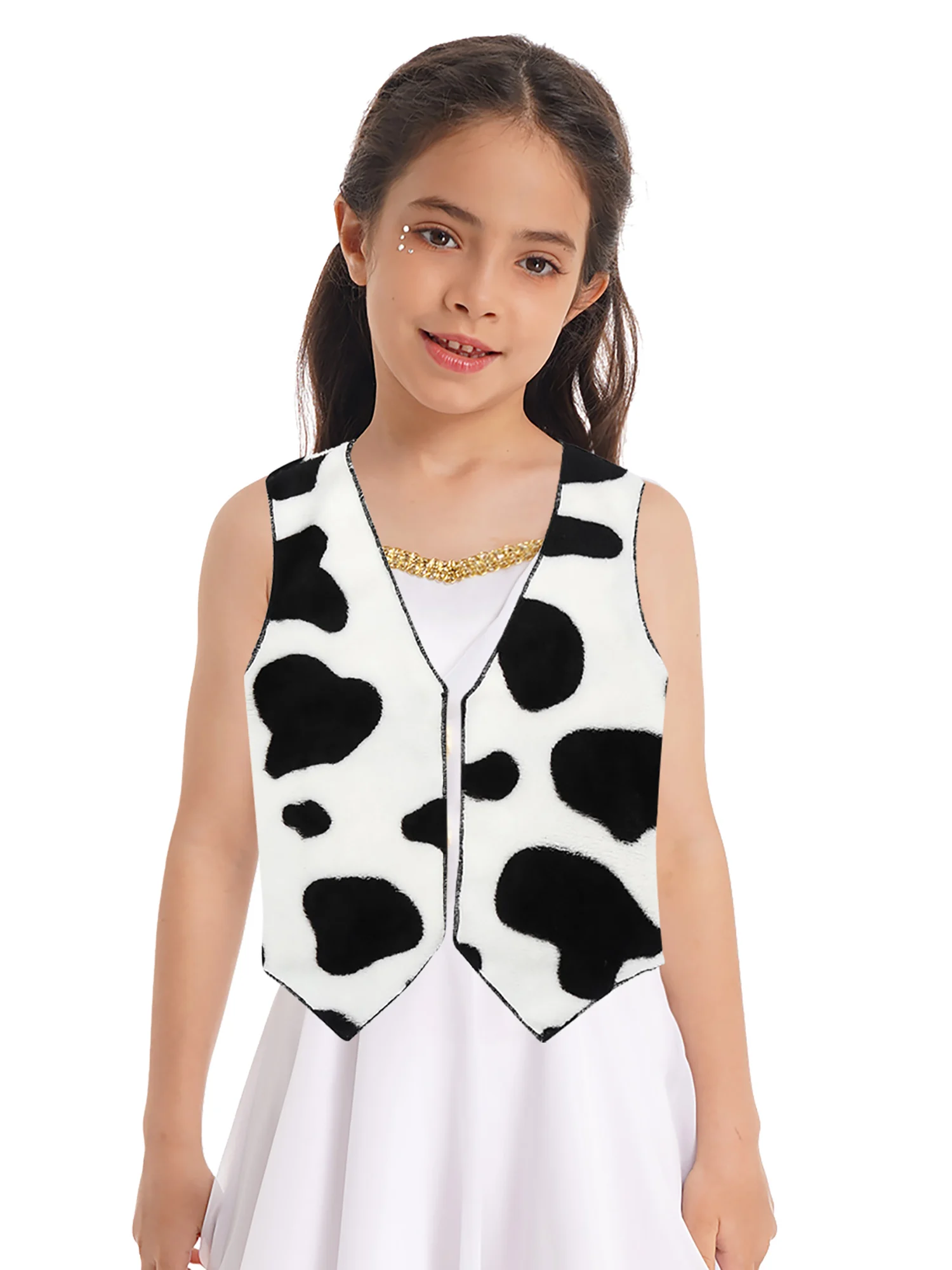 Kids Boys Girls Cowboy Fancy Dress Costume Top Flannel Sleeveless Vest Waistcoat Fashion Cow Printed Wild West Cosplay Costume