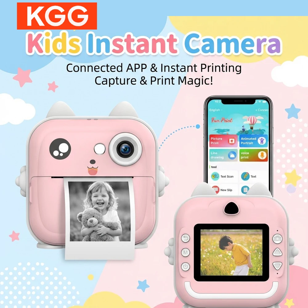 Kids Camera Instant Print Boys Girls Gift Children Digital Video Camera Photo Thermal Printing 32G Card Educational