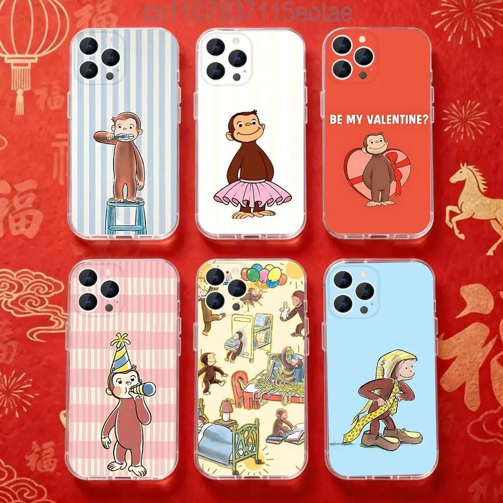 

Curious G-George M-Monkey Phone Case For iPhone 17,16,15,14,13,12,11 Pro,Max,Plus,X,XS,XR,SE4,E Mini Transparent Soft Cover
