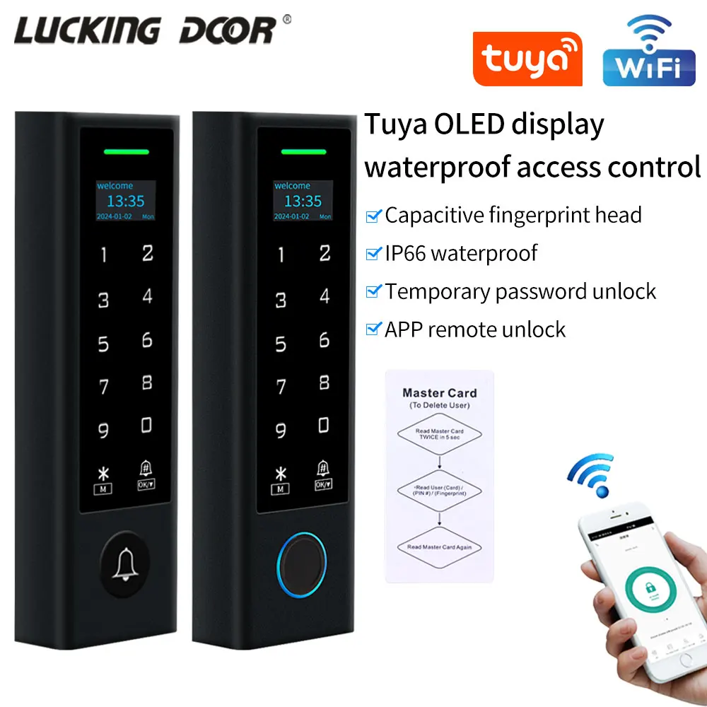 Tuya Wifi Biometric Fingerprint Access Control Intercom System Machine Digital Electric RFID Code System For Door Lock Keys Tags