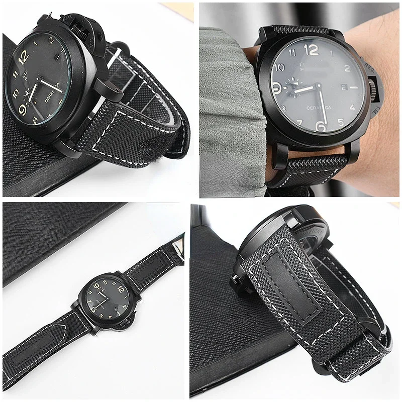 Carbon Fiber Plaid Nylon Hook and Loop Fastener Watch Strap for Panerai Luminor Series Pam01118 Pam01119 Men Watchband 24mm