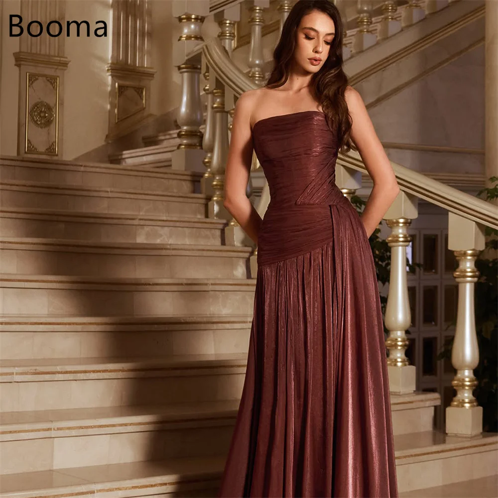 

Booma Mermaid Strapless Pleat Shiny Brown Evening Dresses Formal Party Gowns for Women Sleeveles Elegant Prom Gown Customize