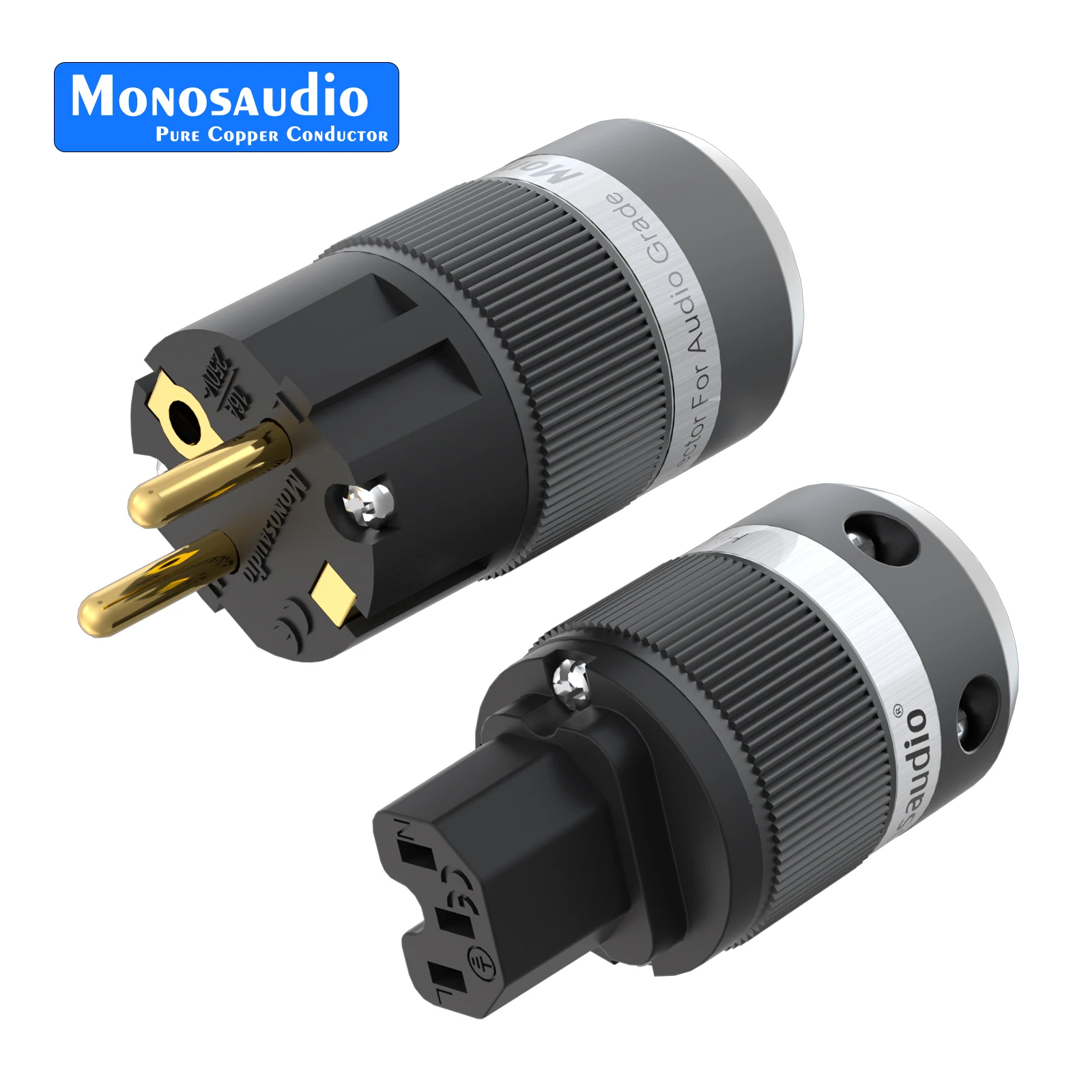 Monosaudio E100G/F100G 24K مطلية بالذهب النقي النحاس Hifi قابس الطاقة Schuko قابس الطاقة موصل + IEC أنثى موصل التوصيل