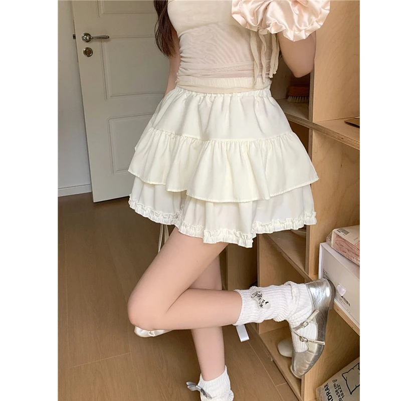 Summer New Ruffles High Waist Puffy Cake Skirt All-match Solid Youth Loose Sweet A-line Short Skirt Fashion Korean Women Clothes