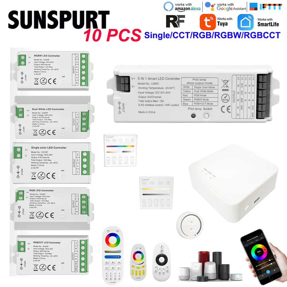 

Mini 2.4G LED Strip Light Controller for 2pin DIM 3pin CCT 4pin RGB 5pin RGBW RGBCW 6pin RGBCCT 2835 5050 FCOB LED Ribbon 5V-24V